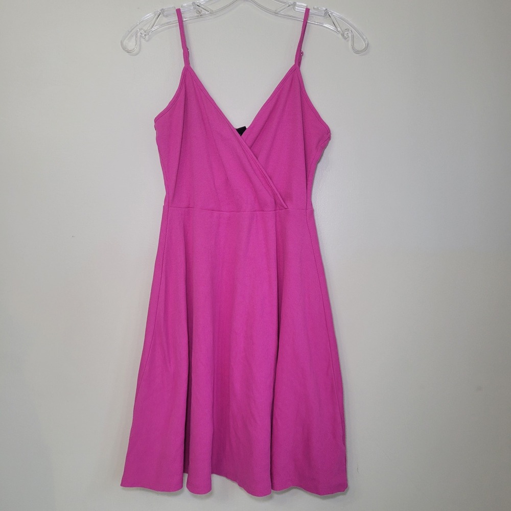 Wild Fable Hot Pink Ribbed Surplice Mini Dress Womens Medium Adjustable Straps